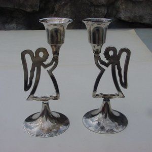 VNTAGE INTERNATIONAL SILVER, SILVERPLATE ANGEL CANDLE HOLDERS